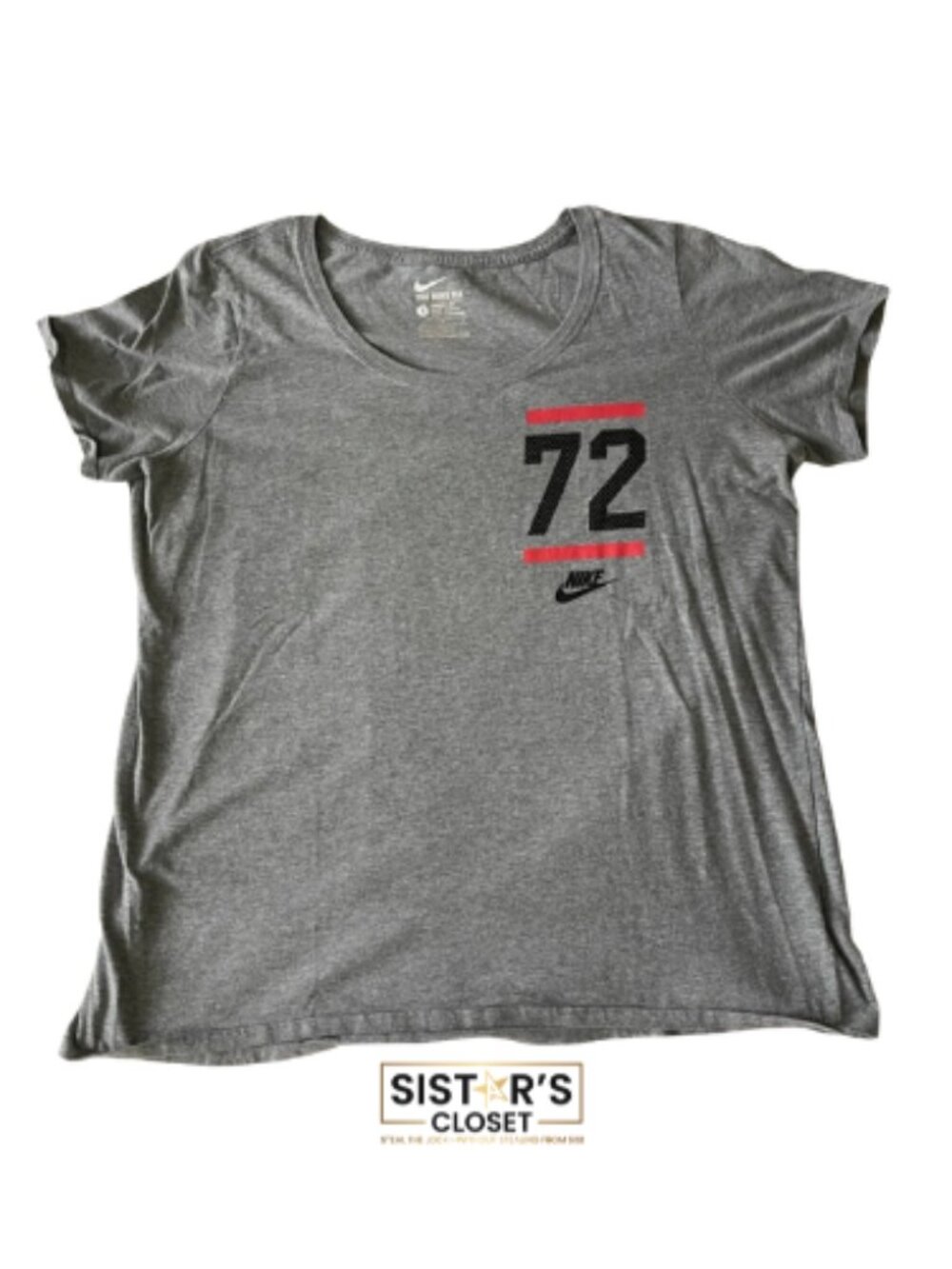 Nike Heather Gray Tee with Red and Black Accents Women’s Large
